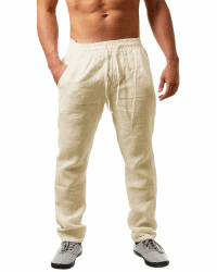 NEMXCE Leinenhose Herren Lang Leichte Sommerhose Herren Loose Fit Freizeithose mit Taschen Kordelzug für Urlaub Strand Yoga Alltag XL Beige Angebot bei HelloDeals