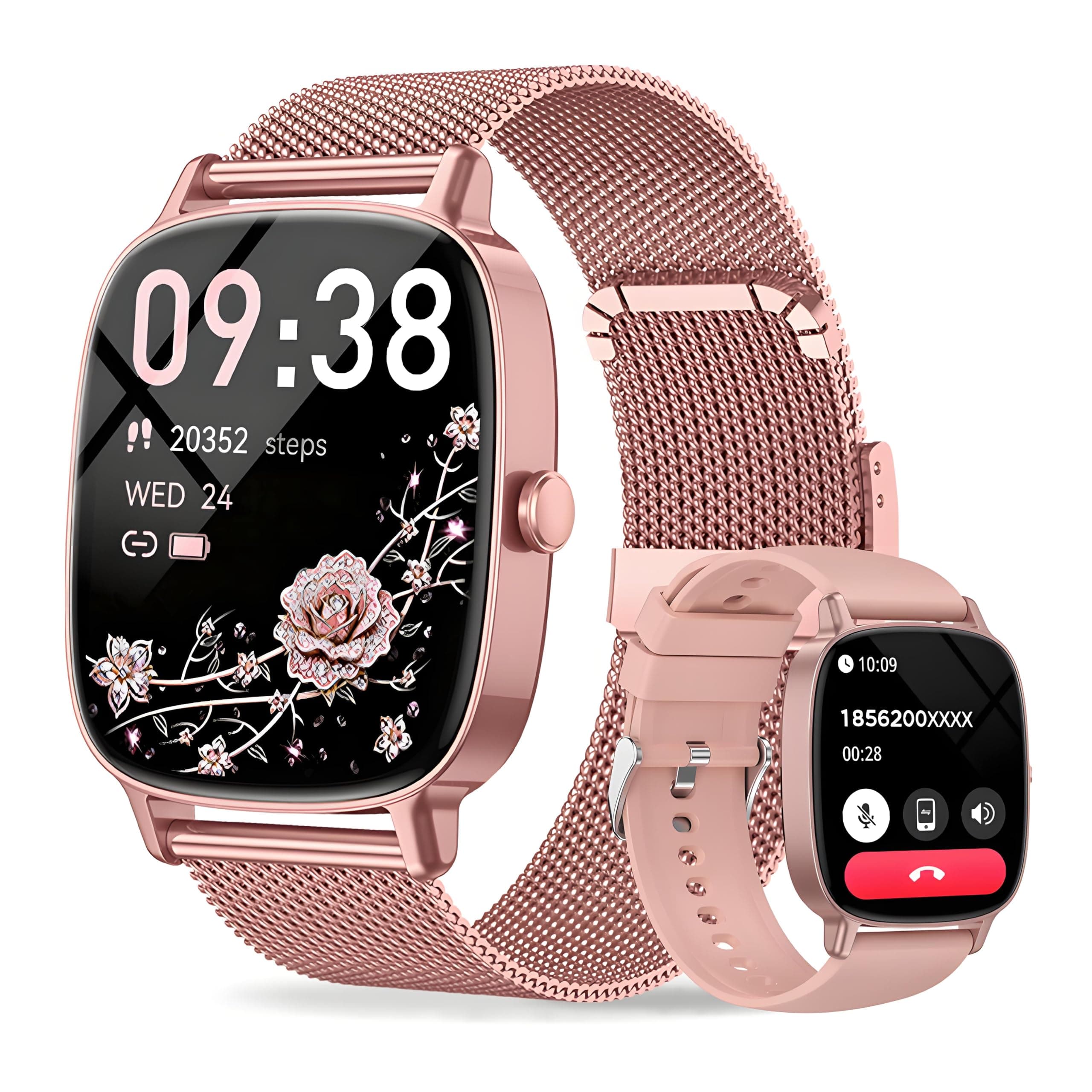 coioc Smartwatch Damen (2 Armbändern) mit Telefonfunktion, 1.85 Zoll HD Voll-Touchscreen Smartwatch, 120+ Sportmodi, IP68 Wasserdicht Fitness Tracker mit Herzfrequenz, Schlafmonitor für iOS Android Rosa Angebot bei HelloDeals