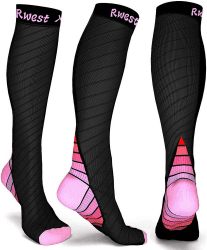 Kompressionsstrümpfe Damen und Herren, Kompressionssocken Stützstrümpfe Compression Socks Laufstrümpfe Kompression für Sport,Laufen,Reisen,Radsport,Flug,One Paar 40-43 1 Paar Schwarz & Rosa Angebot bei HelloDeals