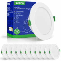 HOMEOW 12er Set LED Einbaustrahler 230V 7W, 700 Lumen Einbaustrahler Flach, Neutralweiß 4000K LED Spot, Durchmesser 118mm, Ausschnitt 95-110mm, IP44 Wasserdicht für Badezimmer Küche Wohnzimmer Neutralweiß 7W, 95-110mm Lochmaß Angebot bei HelloDeals