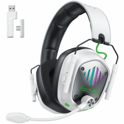 Fachixy Gaming Headset Wireless für PS4, PS5, Switch, PC, Mac, Laptop, 60H 2.4GHz Gaming Headset mit Noise Cancelling Mikrofon, Kabelloses Bluetooth kopfhörer mit LED-Lichtern, Surround Sound Weiß Angebot bei HelloDeals