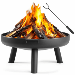LEADZM Feuerschale Ø80 cm Eisenkonstruktion | Mit 2 stabilen Griffen + Feuerhaken, Feuerkorb für Holz & Kohle, Feuertonne als Feuerstelle für Garten Terrasse Outdoor Lagerfeuer Schwarz Schwarz Ø80 cm Angebot bei HelloDeals