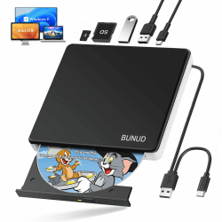 BUNUD Externes DVD Laufwerk für Windows 11: USB 3.0 DVD Laufwerk Extern Externer CD/DVD Brenner und Player mit 2 USB & SD/TF - CD Laufwerk Extern USB-C für Laptop Mac PC MacBook Pro Air schwarz-weißes externes cd/dvd-laufwerk Angebot bei HelloDeals