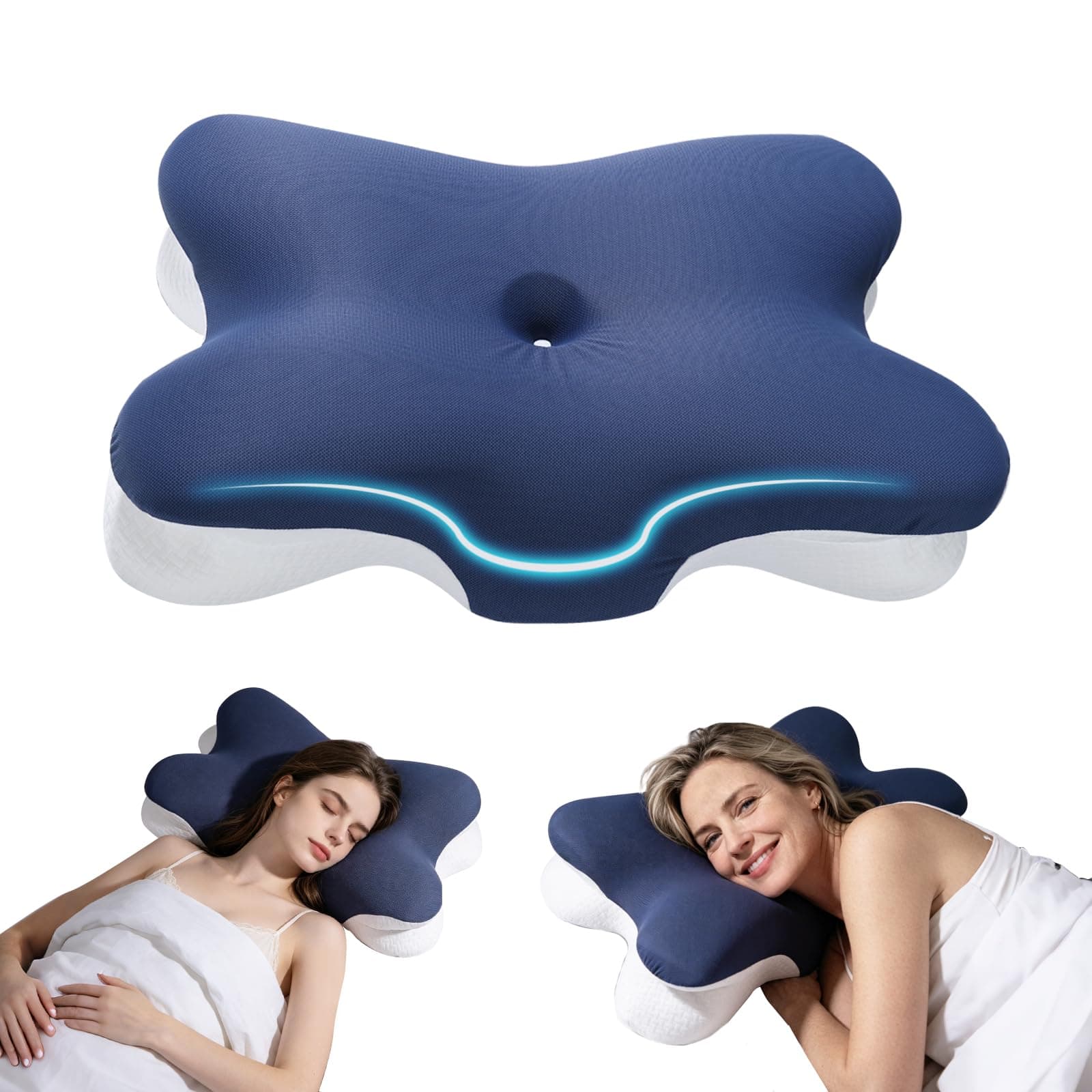 Nackenkissen Kopfkissen |2 Höhen Memory Foam Nackenkissen | Ergonomisches Kopfkissen für Seiten, Rücken & Bauchschläfer | 60 x 40 x 9,5/8,5 cm (Royal Blue) Angebot bei HelloDeals