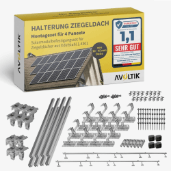 Avoltik Solar Halterung Ziegeldach I Set für 4 PV Module 30-45mm I Solarmodul Halterung Balkonkraftwerk I Solarmodulbefestigungsset für Ziegeldächer aus Edelstahl 1.4301 I PV-Halterung Montageset Set für 4 Module Silber Angebot bei HelloDeals