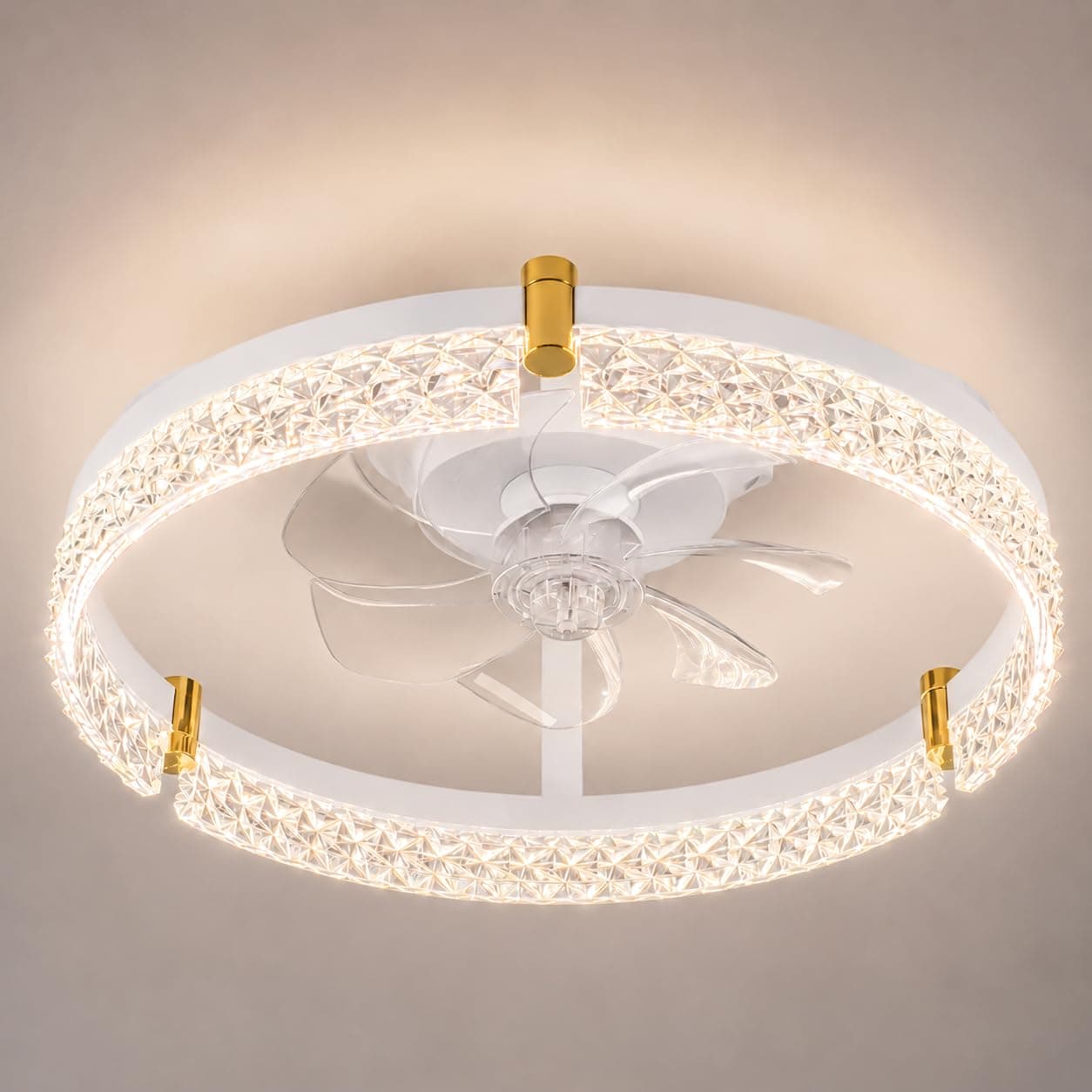 Airwit 50cm Deckenventilator mit Beleuchtung, Lampe mit Ventilator in Glasoptik, Deckenlampe mit Ventilator leise dimmbar, 3000K-6000K stufenlos, 6 Windstufen, Timer 1/2/4H, App Fernbedienung, Weiß Angebot bei HelloDeals