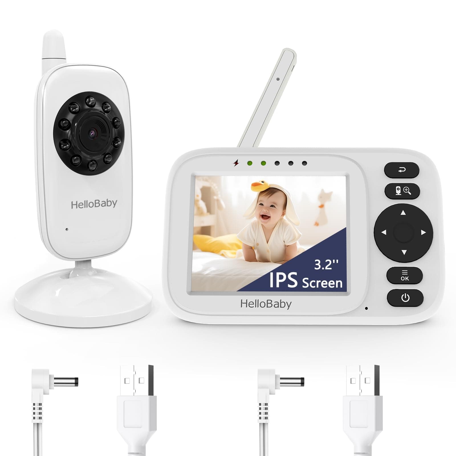 HelloBaby Babyphone mit Kamera,Video Babyphone ohne WLAN,3,2 Zoll Bildschirm,Kabelgebundene Kamera,Winkel Manuell Einstellen, Nachtsicht,Reichweite 305m, ECO, Fütterungserinnerung,USB Ladegerät,HB2438 Angebot bei HelloDeals
