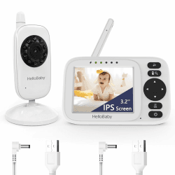 HelloBaby Babyphone mit Kamera,Video Babyphone ohne WLAN,3,2 Zoll Bildschirm,Kabelgebundene Kamera,Winkel Manuell Einstellen, Nachtsicht,Reichweite 305m, ECO, Fütterungserinnerung,USB Ladegerät,HB2438 Angebot bei HelloDeals