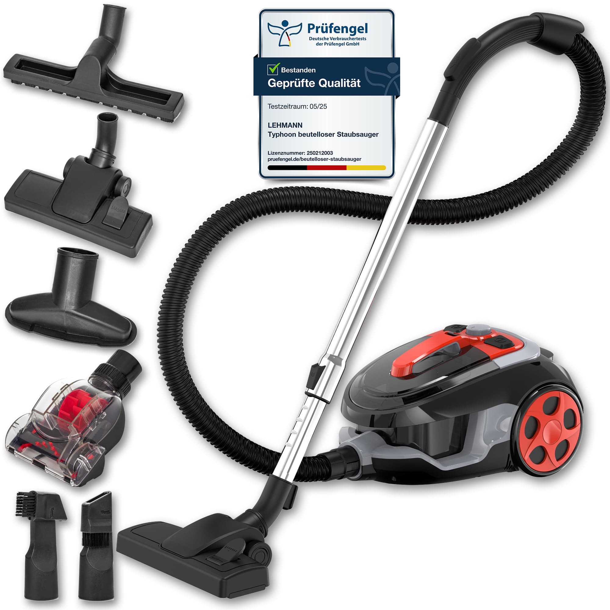 Lehmann Zyklon Staubsauger beutellos, Schwarz | leistungsstark Zyklontechnologie, Staubbehälter 2,5L, Doppelfiltration, HEPA Filter, 6 Düsensatz, Turbobürste Angebot bei HelloDeals