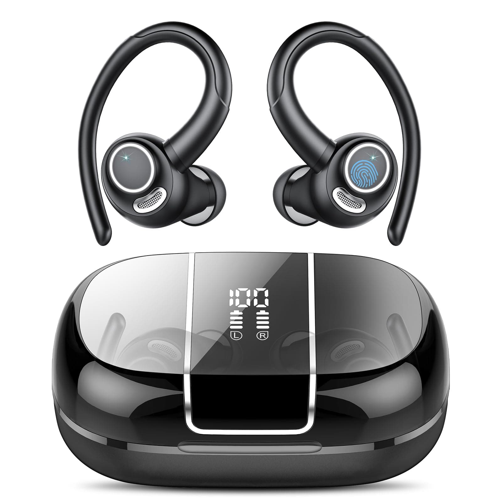 Bluetooth Kopfhörer Sport, in Ear Kopfhörer Kabellos Bluetooth 5.3 mit Ohrbügel, Hi-Fi Stereo Sound, 48Std Earbuds mit 4 ENC Noise Cancelling Mikrofon, IPX7 Wasserdicht Ohrhörer, für Laufen Fitnes Schwarz Angebot bei HelloDeals