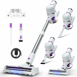 Akku Staubsauger 45000Pa, 60Min, nur 1,75 kg, 6-in-1 Staubsauger Kabellos mit Touchscreen, LED-Leuchten, Anti-Tangle-Bürste & Ladestation, 7-Schicht-Filtration für Tierhaare, Teppiche, Hartböden, Auto Weiß Angebot bei HelloDeals