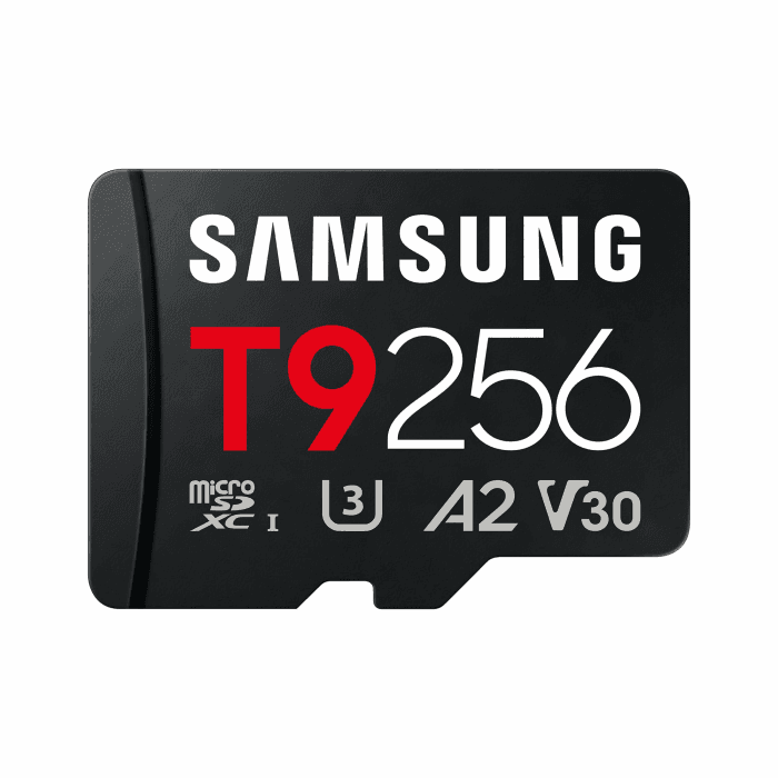Samsung T9 microSD-Karte, 256 GB, Speicherkarte für den Einsatz in Drohnen, Action Kameras und 360° Kameras, UHS-I U3, Full HD & 4K UHD, 200 MB/s Lesen, 130 MB/s Schreiben, MB-MH256T/WW 256 GB T9 Angebot bei HelloDeals