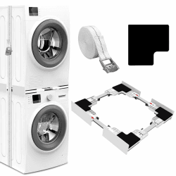 NIUXX Universal Verbindungsrahmen Set für Waschmaschine und Trockner | Zwischeneinbaurahmen Kit für 46-66cm Waschmaschinen Trockner,Stapelbausatz mit Ratschenseil,Zwischeneinbausatz für Waschküche Schlankes Kunststoff Verbindungsrahmen Angebot bei HelloDeals