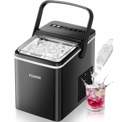 FOHERE Eiswürfelmaschine mit Tragegriff, 14kg/24Std, 9 Bullet Eiswürfel in 5 Minuten, 2 Größen, Selbstreinigend, Tragbare mit Schaufel & Korb – Ideal für Zuhause Küche Büro Camping Party RV Schwarz Angebot bei HelloDeals