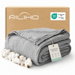 RILIHO musselindecke Adult 152 x 203, 100% Baumwolle, Sommer Decke, atmungsaktive Gaze-Decke alle Jahreszeiten, weich und leicht, Wohndecke Couch Decken, bettdecke, Mittelgrau Mittelgrau 152 x 203 CM Angebot bei HelloDeals