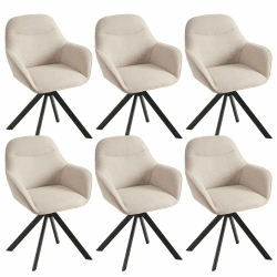 Drehbare Esszimmerstühle 6er Set mit Armlehne, 360° drehbar Beige, Polsterstuhl aus Leinen, Küchenstuhl Armlehnstühle mit Metallbeine und Rückenlehne für Esszimmer Küche Büro 6er Beige Angebot bei HelloDeals
