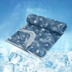 WONGS BEDDING Kühldecke Sommerdecke mit Japanische Arc-Chill Q-Max 0,43 Kühlfasern, Kühlende Decke für Menschen Absorbiert Körperwärme Selbstkühlende Decke für Bett, Blau 150x200cm Muschelmuster Blau 150x200 cm Angebot bei HelloDeals