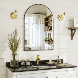 BEAUTYPEAK Bogen Wandspiegel mit Schwarz, 76x51 cm Bruchsichere Aluminiumlegierung Rahmen Badspiegel, Kann an die Wand Gelehnt oder Aufgehängt Werden, Standspiegel für Schlafzimmer, Bad und Toiletten Schwarz 76L x 51B cm Angebot bei HelloDeals