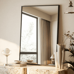 BEAUTYPEAK 76x51cm Rechteckiger Wandspiegel, Badezimmerspiegel mit schwarzem Aluminiumrahmen, Bruchsicherer Wandspiegel für Bad, Schlafzimmer, Wohnzimmer, Rectangular Bathroom Mirror Schwarz 76L x 51B cm Angebot bei HelloDeals