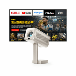 Smart Mini Beamer 4k [Kompatibel mit Netflix & Dolby Audio] VOPLLS TOF Autofokus/Trapezkorrektur 28000 Lumen Projektor, WiFi6 Bluetooth Full HD 1080P 210°Drehbar Beamer Heimkino/Outdoor Silber Gold Angebot bei HelloDeals