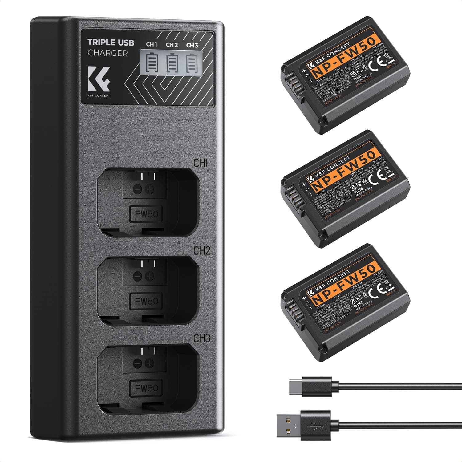 K&F CONCEPT NP-FW50 1100mAh Akku (3er-Pack) und DREI-Slot LCD Ladegerät Kit für Sony ZV-E10, Alpha A6000, A6300, A6400, A6500, A5000, A5100, a7, a7II, a7R, a7RII, a7S, a7SII Angebot bei HelloDeals