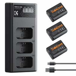 K&F CONCEPT NP-FW50 1100mAh Akku (3er-Pack) und DREI-Slot LCD Ladegerät Kit für Sony ZV-E10, Alpha A6000, A6300, A6400, A6500, A5000, A5100, a7, a7II, a7R, a7RII, a7S, a7SII Angebot bei HelloDeals