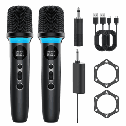 Zwei Mikrofone, dynamische Hand funkmikrofon mit wiederaufladbarem Empfänger, One-Touch-Stummschaltung, 40 Stunden Akkulaufzeit, 200FT Übertragungsreichweite, ideal für Sing, Hochzeiten und DJ Angebot bei HelloDeals