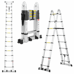 Lospitch 5M(2.5+2.5) M Aluminium Teleskopleiter klappbar Ausziehleiter mit Stabilisator Hochwertigem Klappleiter und Faltbaren Aluminiumleiter 150kg Belastbarkeit 5 m (2.5 + 2.5) Silber Angebot bei HelloDeals