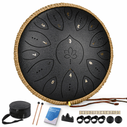 Zungentrommel 13 Zoll 15 Töne, Hand Pan Drums für Erwachsene 440hz, C-Dur Handpan Musikinstrument mit Liederbuch, Schlägeln und Tragetasche, Schwarz Schwarz Lotus 13 inch Angebot bei HelloDeals