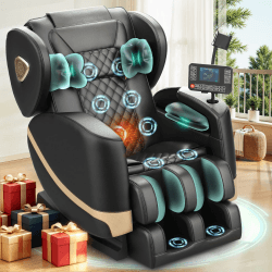 F FURNIMAT Massagesessel, Ganzkörper-Massagestuhl mit 14 Rollen, 8 Komfort-Luftkissen & Zero Gravity– Bluetooth Lautsprecher, Touchscreen, Handyhülter, Wärme für Lenden und Beine Schwarz Angebot bei HelloDeals
