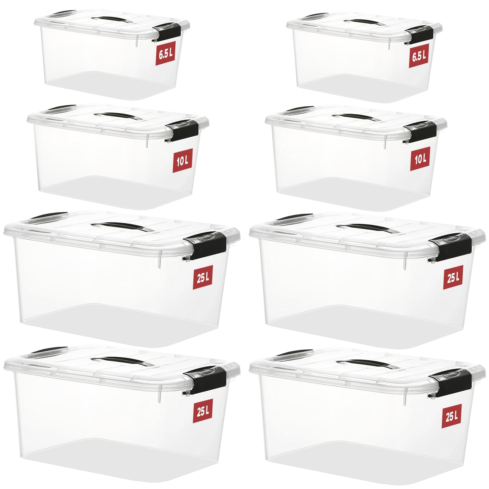 Greentainer 8er Set Spielzeug Organizer Aufbewahrungsbox mit Deckel & Griff,Stapelbar Kunststoffbox mit Clips aus Plastik für Kleidung,Küche,Bücher,Büro,BPA Frei|Verschiedene Größen|Transparent Angebot bei HelloDeals