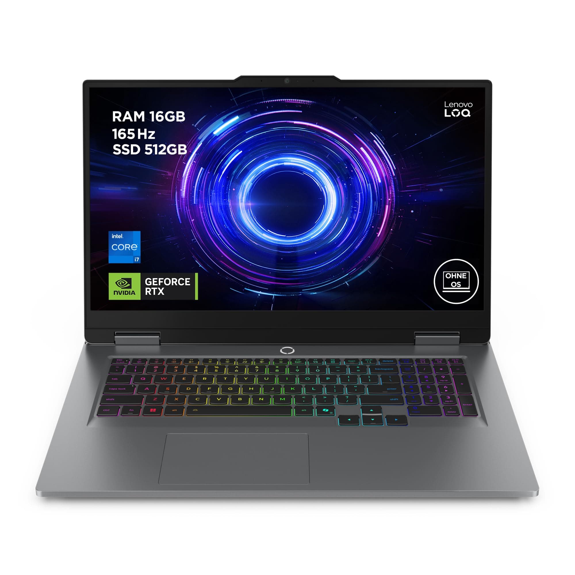 Lenovo LOQ Gaming AI Laptop | 17.3" Full HD 165Hz | NVIDIA GeForce RTX 5070 | Intel Core i7-14700HX | 16GB RAM | 512GB SSD | Ohne Windows | QWERTZ | 24-Zonen-RGB-Tastatur | Grau | 3 Monate Game Pass Angebot bei HelloDeals