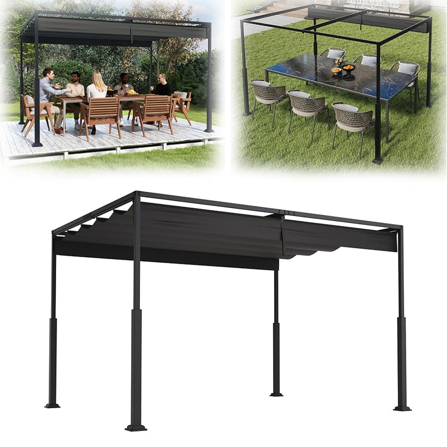 Metall Pergola mit Schiebedach, 3x4 m Pavillon Stabil Terrassenüberdachung Sonnenschutz überdachung Freistehend Gartenpavillon mit Robusten Metallsäulen für Gärten Schwarz Schwarz 3x4m Angebot bei HelloDeals