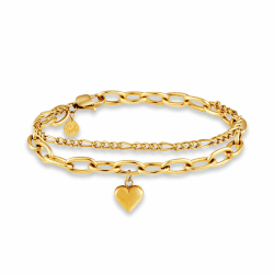GD GOOD.designs Armband Herz für Damen - Mehrreihiges Charms Armband in 18K Gold, Roségold oder Silber | Verstellbares Herz Charm Armkette (14,5cm - 19,5cm) - Figaro Kette, Panzerkette Angebot bei HelloDeals