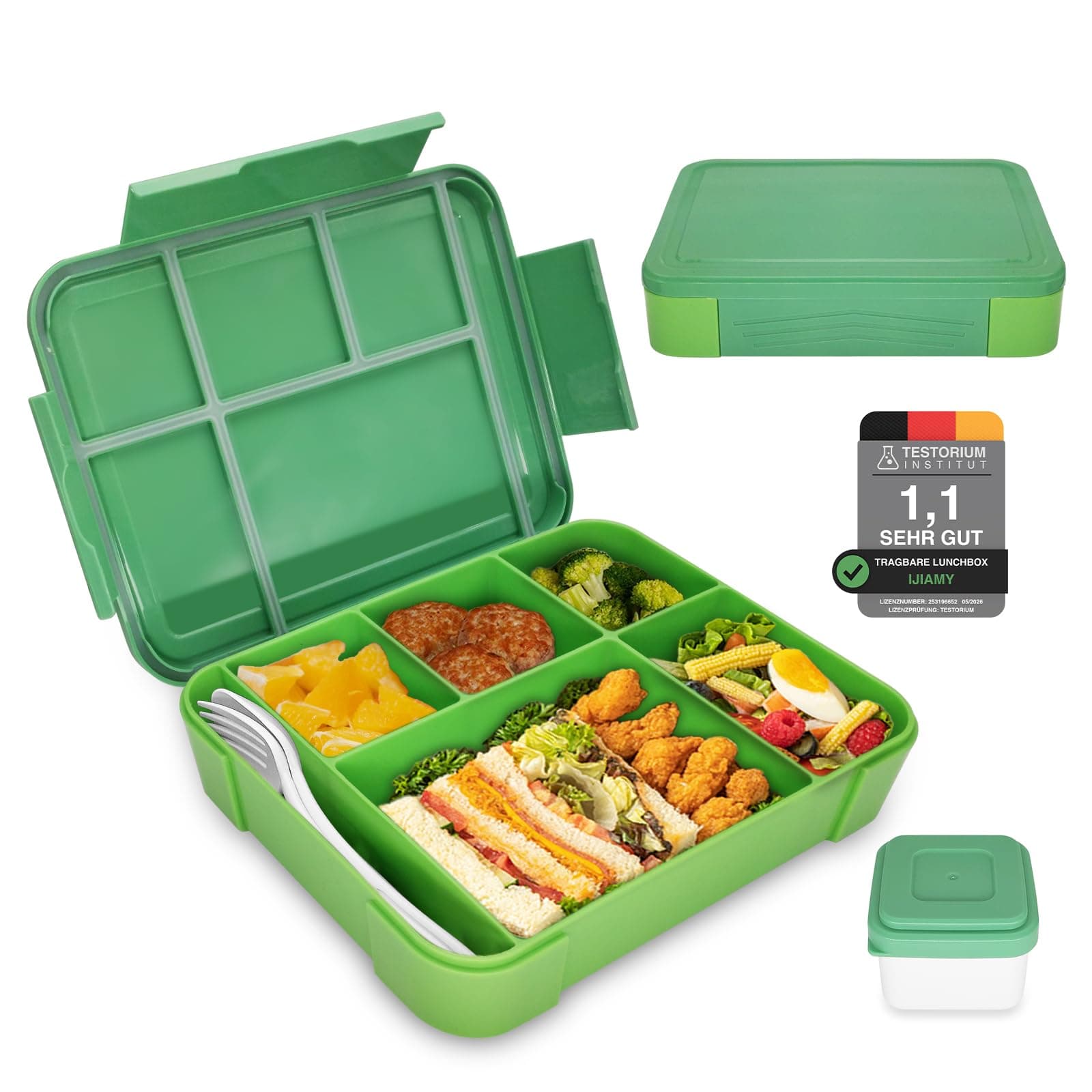 IJIAMY Brotdose Kinder mit Fächern, Bento Box Kinder, Auslaufsicher Lunchbox Kinder, Brotbox für Mädchen & Jungen, Snackbox, Perfekt für Schule, Kindergarten & Ausflüge Grün Angebot bei HelloDeals