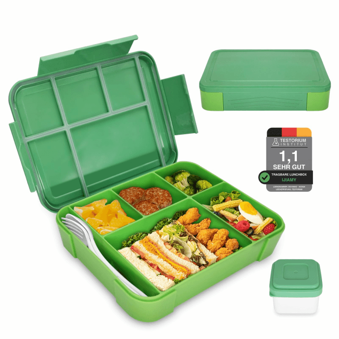 IJIAMY Brotdose Kinder mit Fächern, Bento Box Kinder, Auslaufsicher Lunchbox Kinder, Brotbox für Mädchen & Jungen, Snackbox, Perfekt für Schule, Kindergarten & Ausflüge Grün Angebot bei HelloDeals
