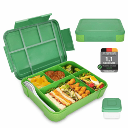 IJIAMY Brotdose Kinder mit Fächern, Bento Box Kinder, Auslaufsicher Lunchbox Kinder, Brotbox für Mädchen & Jungen, Snackbox, Perfekt für Schule, Kindergarten & Ausflüge Grün Angebot bei HelloDeals