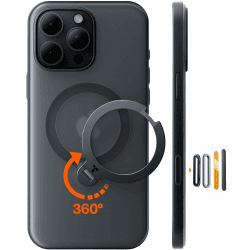 TORRAS Ostand Q3 Spin für iPhone 16 Pro Hülle (360° Magnetischer Unsichtbarer Ständer) Zertifizierte Militärschutz, MagSafe Kompatibel, Stoßfest Kratzfeste Matt Rückseite Handyhülle Schwarz iPhone 16 Pro Schwarz Angebot bei HelloDeals