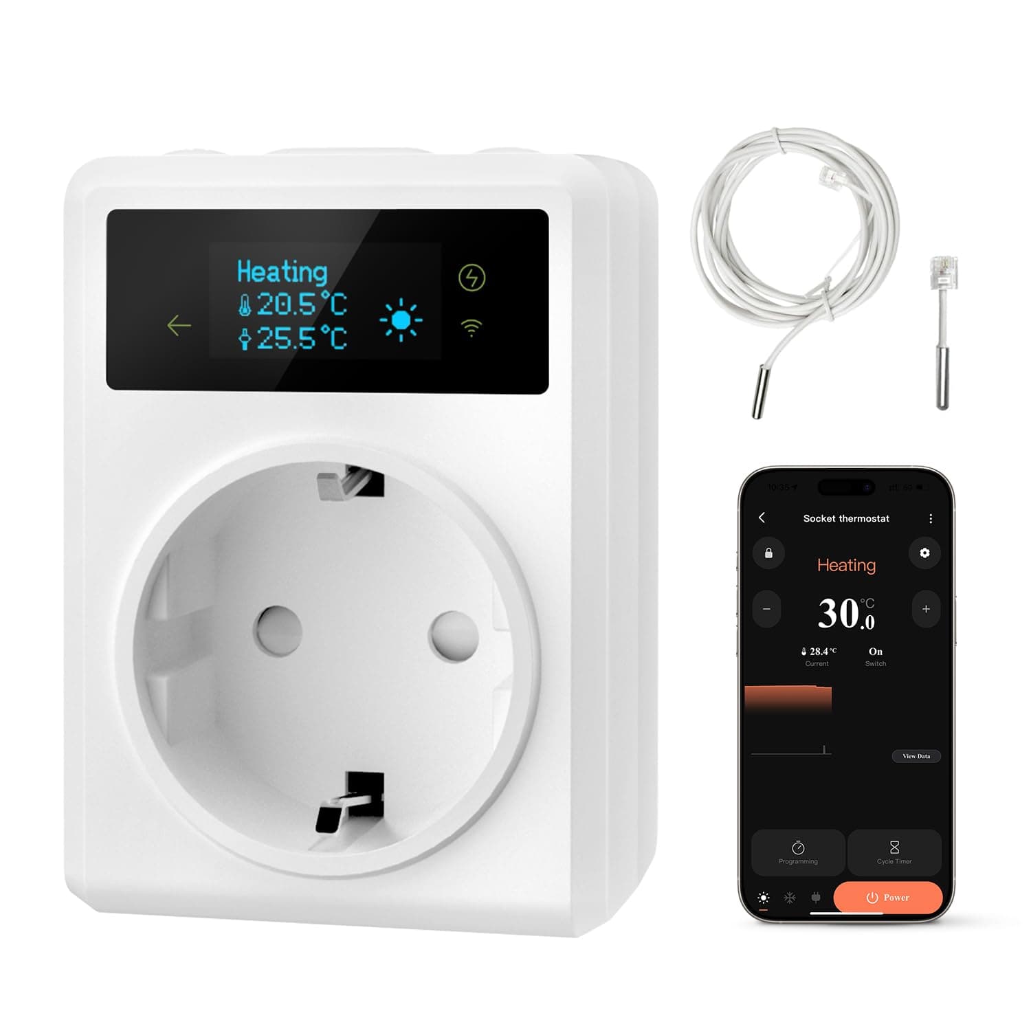 MIUCDA Smart Steckdosen-Thermostat WLAN für Heizung/Kühlung und Zeitschaltuhr mit 3m und 5cm Fühler, Digitaler Temperaturregler Kompatibel mit Alexa und Google für Gewächshäuser, Aquarien Angebot bei HelloDeals