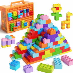 97 Teile große bausteine, Klassische Bausteine in 12 Farben und 8 Formen, Kreative Bauklötze kompatibel mit großen Marke, Konstruktion Spielzeug mit Aufbewahrungsbox für Kinder ab 3 4 5 6 Jahren Angebot bei HelloDeals