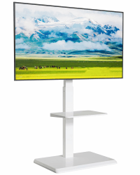 TV Ständer aus Stahl für 37-75 Zoll Fernseher bis zu 50kg, TV Standfuß mit 2 Stufigen Ablagen, Fernsehständer Höhenverstellbar Schwenkbar Neigbar, TV Bodenständer Max. VESA 600x400mm (Weiß) Weiß Ohne Rollen Angebot bei HelloDeals