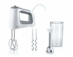 Braun Household MultiMix 5 HM 5107 Handmixer - Handrührgerät mit stufenloser Geschwindigkeitsregelung, 750 Watt, inkl. Schneebesen, Knethaken, Pürierstab und 600 ml Mix- und Messbecher, Weiß/Grau 750 W + Pürierstab, Mix- und Messbecher Angebot bei HelloDeals