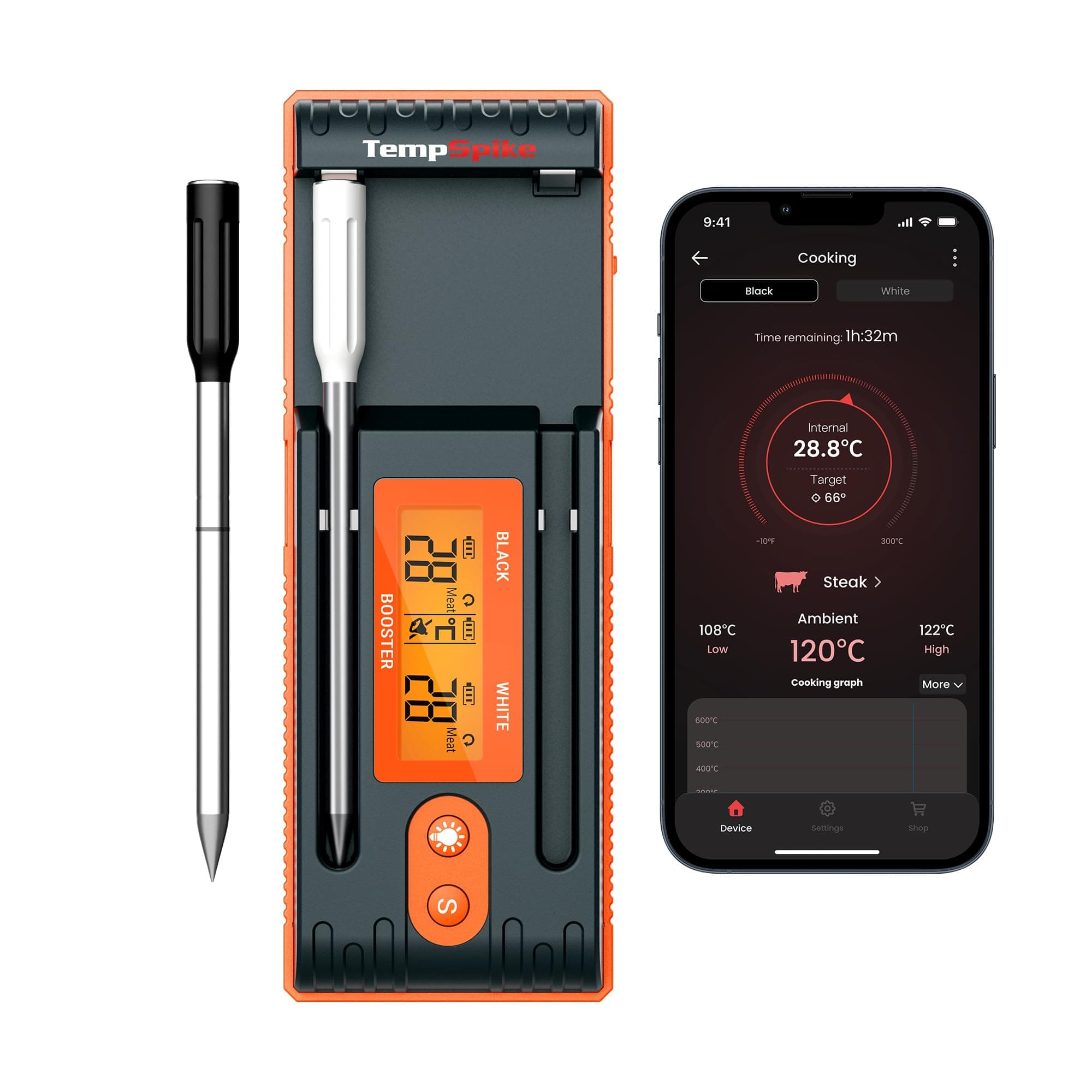 ThermoPro Twin TempPro Fleischthermometer kabellos 150m Bluetooth Grillthermometer Backofenthermometer Ladeschale mit Display für Ofen, Grill, Rotisserie, sicher im Geschirrspüler Grau Angebot bei HelloDeals