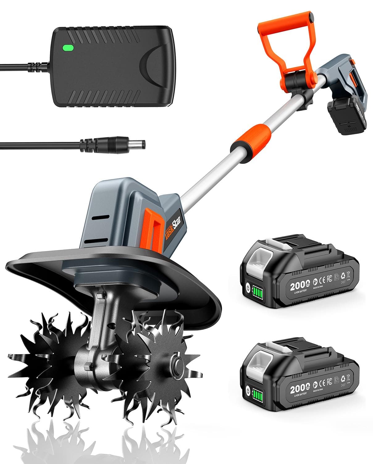 Akku Bodenhacke, Elektro Gartenfräse mit 4000mAh Akku, 360RPM Elektrische Motorhacke mit 48 Robuste Stahlzinken, 25 cm Arbeitsbreite & 18 cm Tiefe, Perfekt zum Auflockern, Bearbeiten und Kompostieren Grau und Orange Angebot bei HelloDeals
