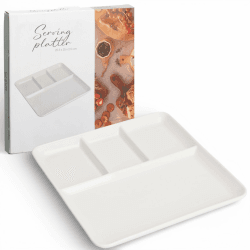 MIJOMA Porzellan-Snackteller 25,5 x 25 cm – 4-Fächer-Servierplatte im Quadrat – glatt glasiert und stabil – für Tapas, Fingerfood und Brunchmomente Angebot bei HelloDeals
