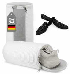 Schuhwaschbeutel Waschmaschine, 4-in-1, 2er Set mit Schuhspanner & Lock Reißverschluss, Schuhwaschbeutel, Wäschebeutel für Schuhe, 360° Reinigung, ideal für Sneaker (White+Grey) Angebot bei HelloDeals