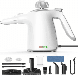 Dampfreiniger Handgerät mit 12-Teiligem Zubehör, 1100W 450 ml Handdampfreiniger für Haushalt, Küche, Bad, Fenster, Polster & Auto–100% Chemiefrei, Hochdruck-Dampf Gegen Schmutz Fett & Bakterien Weiß Weiß1 Angebot bei HelloDeals