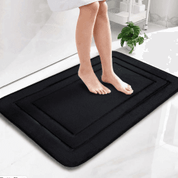 Badteppich rutschfeste 80 * 50 Badezimmerteppich Weicher Schwarz Badezimmerteppich Wasserabsorbierend Badematte Maschinen mit Gummi Rückseite Badteppich für Dusche Badewanne Toilette Schwarz 50*80 Angebot bei HelloDeals