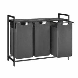 VASAGLE Wäschekorb 3 Fächer, Wäschesammler mit Ablage, Wäschebox, Wäschesack aus Oxford-Gewebe abnehmbar, Metallrahmen, 3 x 40 L, 92,5 x 33 x 72 cm, schiefergrau-anthrazitgrau BLH301G01 Schiefergrau + Anthrazitgrau 120 L (3 Fächer) Angebot bei HelloDeals