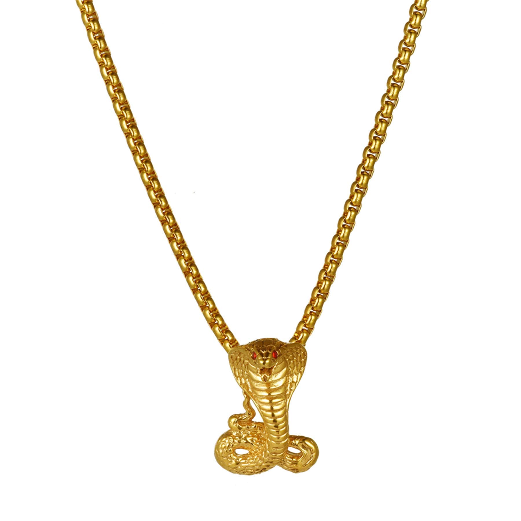 JewelryWe Schmuck Herren Halskette mit Edelstahl Kobra Schlange Anhänger & Weizenkette, Retro 1-Kobra-Gold Angebot bei HelloDeals